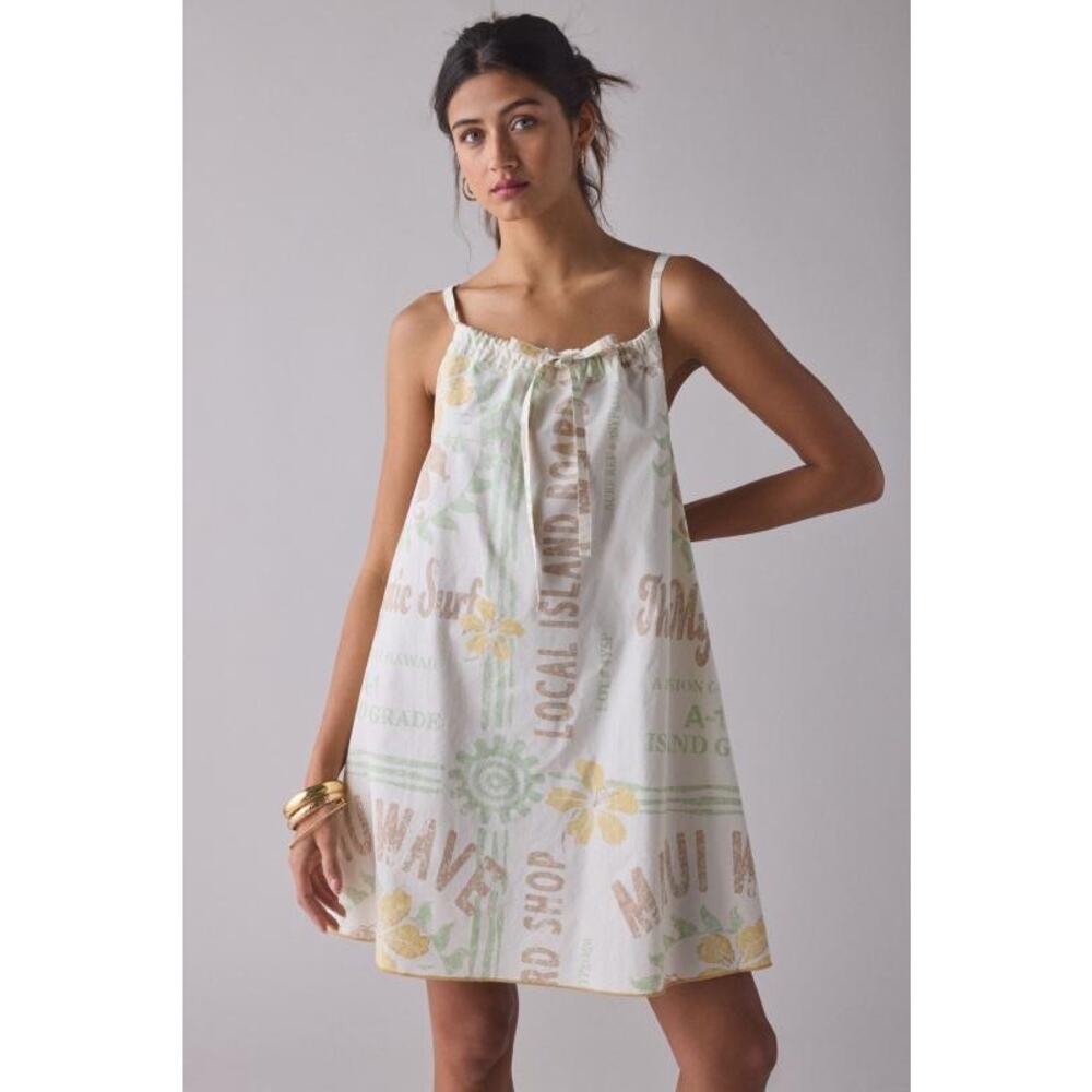 BDG White Mini Dress with Pastel Green and Yellow Print